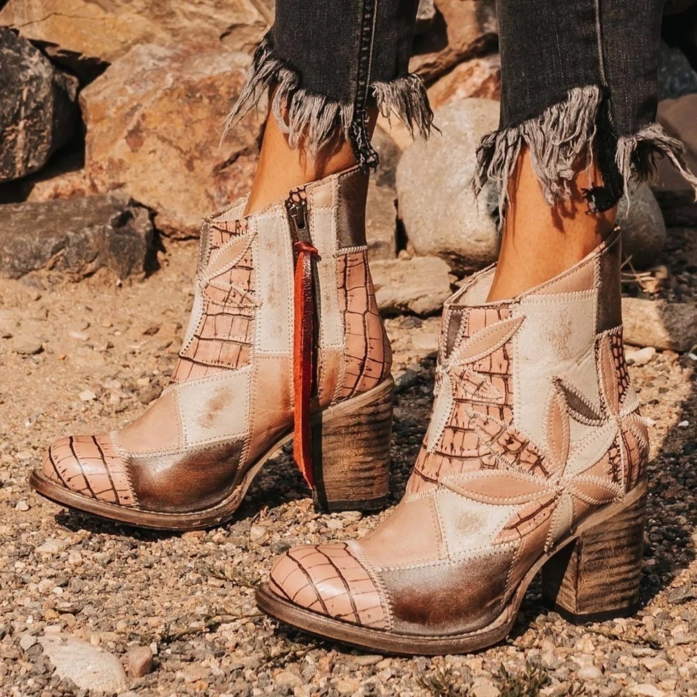 [12]Freebird Patchwork Flower Petal Leather Boots